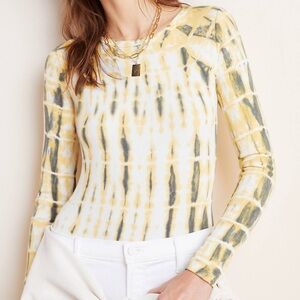 Agolde Leila tie dye yellow and grey long sleeve jersey bodysuit size large